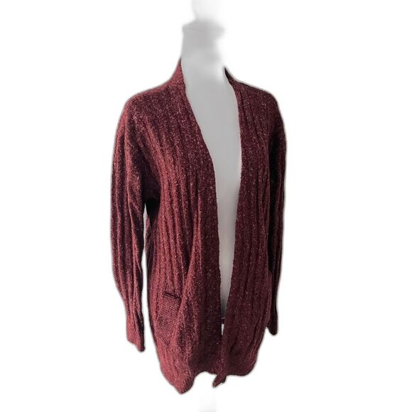 Michael Kors Open Front Cardigan Sweater Maroon Knit Cozy Fall Women’s XS - Picture 2 of 9